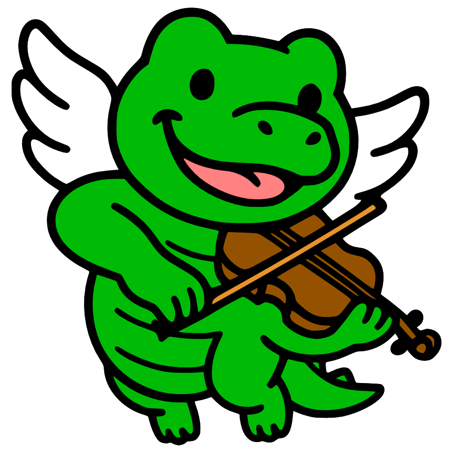 Girl alligator with wings playing a violin